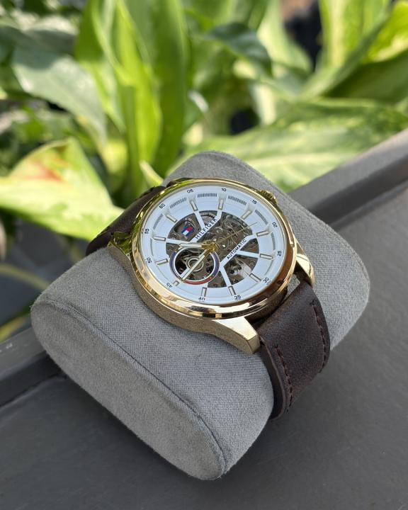 Tommy_hilfiger Automatic Leather DarkBrown-Gold-White